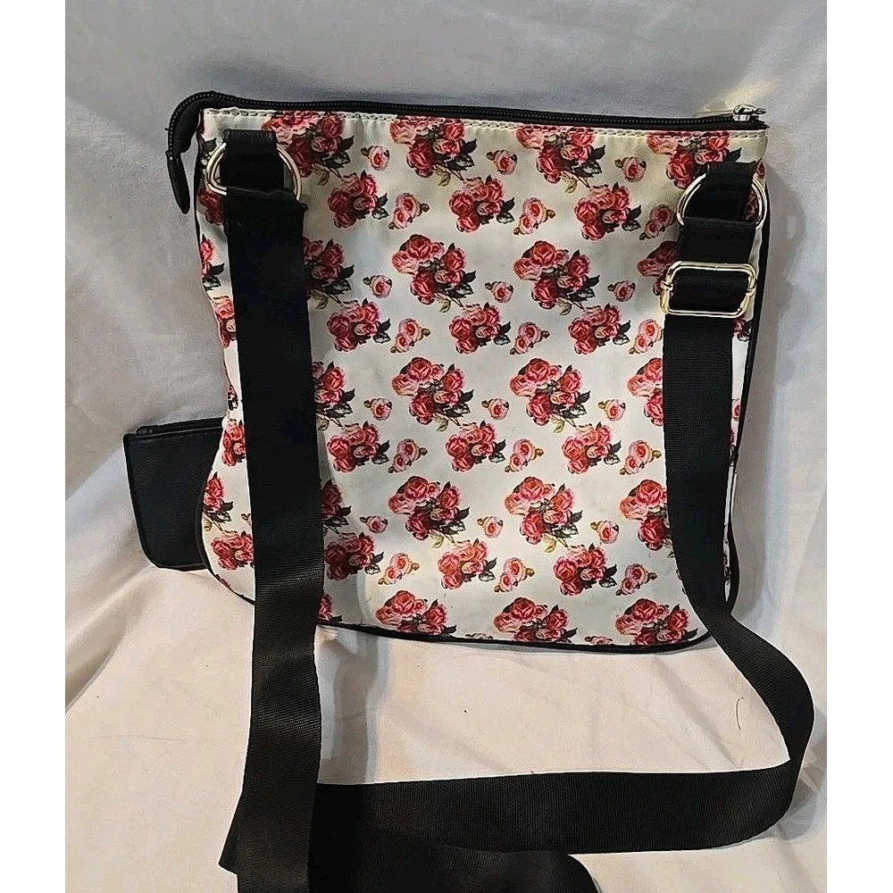 Juicy Couture Varsity Bloom Rose Floral Mid‎ Crossbody Bag Purse White Pink